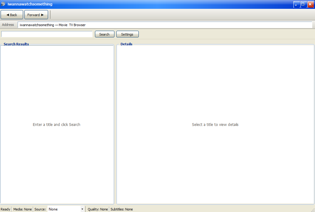 iwannawatchsomething search screen showing movie and TV results in Windows XP style