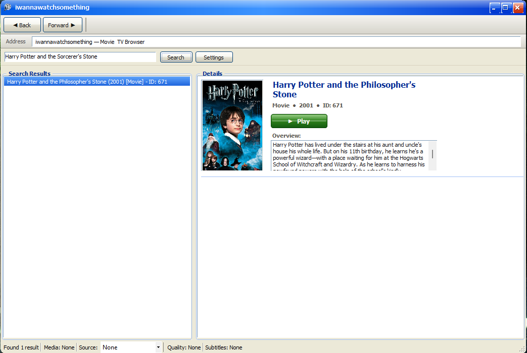 iwannawatchsomething details screen with stream sources in Windows XP style